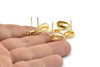 Gold Shell Earring, 4 Gold Plated Brass Cowrie Shell Stud Earrings With 1 Loop, Findings (16x9mm) N0909 H0523