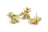 Gold Bee Earring, 2 Gold Plated Brass Bee Stud Earrings (22x20mm) N0916