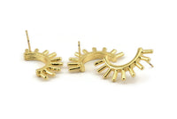 Gold Eyelash Earring, 2 Gold Plated Brass Eyelash Stud Earrings (31x16mm) N1147