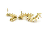 Gold Eyelash Earring, 2 Gold Plated Brass Eyelash Stud Earrings (31x16mm) N1147