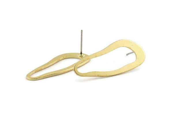 Brass Irregular Earring, 8 Raw Brass Irregular Stud Earrings (32x13x1mm) D0723 A1488