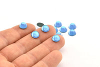 Mavi Cam Kabaşon, 12 Mavi Cam Daire Boncuk (8x5mm)