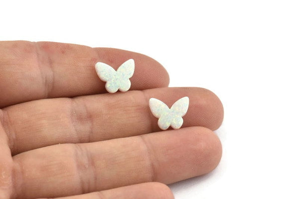 Opal Butterfly Beads, Synthetic White Opal Beads, Tiny Butterfly Bead, Butterfly Charm, Exotic Beads (11x10mm) F068