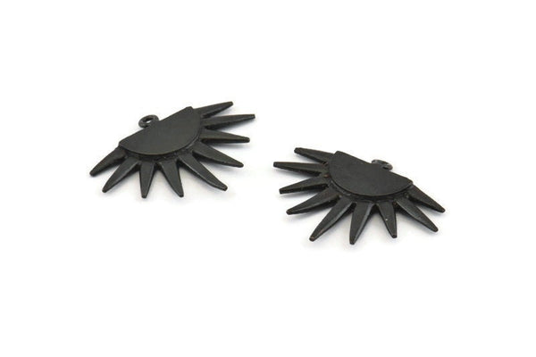 Black Sun Charm, 2 Oxidized Black Brass Sunshine Charms With 1 Loop, Pendants, Earrings (29x22x1.5mm) N1050