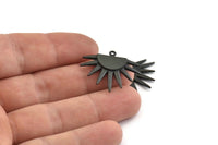 Black Sun Charm, 2 Oxidized Black Brass Sunshine Charms With 1 Loop, Pendants, Earrings (29x22x1.5mm) N1050