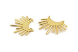Moon and Sun, 2 Gold Plated Brass Crescent Moon and Semi Sun Ethnic Pendants With 2 Loops, Findings, Charms (28x17x0.80mm) N0991
