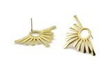 Brass Sun Earring, 2 Raw Brass Hammered Sunshine Stud Earrings (36x23x1.7mm) N1284