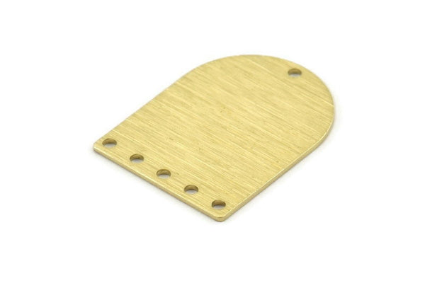D Shape Charm, 6 Textured Raw Brass D Shaped Charms With 6 Holes, Stamping Blanks, Findings (28x21x0.80mm) M354