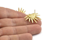 Gold Sun Earring, 2 Gold Plated Brass Sunshine Stud Earrings (19x29mm) N0963 H0100