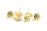 Gold Flower Earring, 4 Gold Plated Brass Lotus Flower Stud Earrings With 1 Loop (10mm) N0915