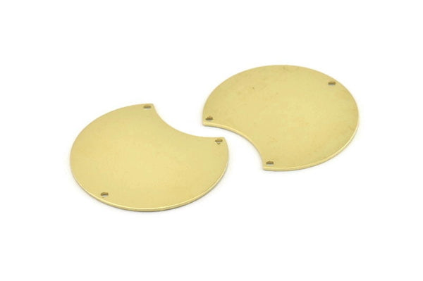 Brass Moon Charm, 4 Raw Brass Moon Stamping Blanks With 3 Holes, Connectors (35x28x0.80mm) M109