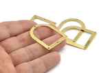 D Shape Rings - 10 Raw Brass D Shape Charms With 4 Holes, Pendants (35x28x0.80mm) M386