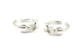 Silver Ring Settings,  925 Silver Moon And Planet Ring With 1 Stone Setting - Pad Size 6mm N1160