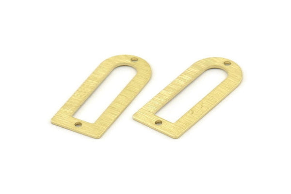 D Shape Charm - 12 Textured Raw Brass D Shape Connectors With 2 Holes, Pendants (30x13x0.80mm) M180