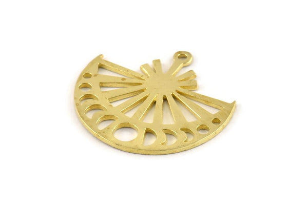 Moon Phases Charm, Raw Brass Moon Phases Pendants With 1 Loop, Findings (29x27x1mm) N1311