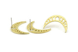Brass Moon Earring, 4 Raw Brass Moon Phases Stud Earrings (24x7x1.2mm) N1320