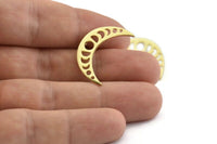 Brass Moon Earring, 4 Raw Brass Moon Phases Stud Earrings (24x7x1.2mm) N1320