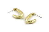 Brass Hook Earring, 2 Hammered Raw Brass Hook Stud Earrings With 1 Loop (26x15x5mm) N1329