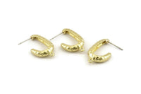 Brass Hook Earring, 2 Hammered Raw Brass Hook Stud Earrings With 1 Loop (26x15x5mm) N1329
