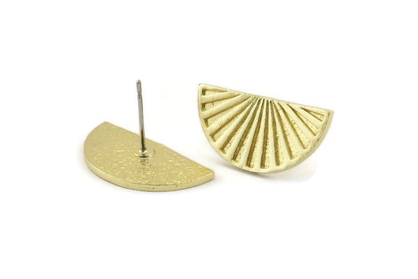 Semi Circle Earring, 4 Raw Brass Half Moon Stud Earrings (22x11x1.2mm) N1330