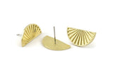 Semi Circle Earring, 4 Raw Brass Half Moon Stud Earrings (22x11x1.2mm) N1330