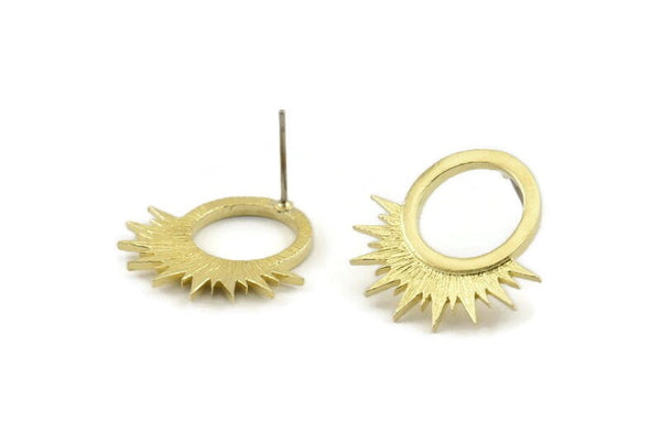 Brass Sun Earring, 4 Raw Brass Sunshine Stud Earrings (22x21x1.5mm) N1333