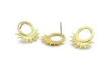 Brass Sun Earring, 4 Raw Brass Sunshine Stud Earrings (22x21x1.5mm) N1333