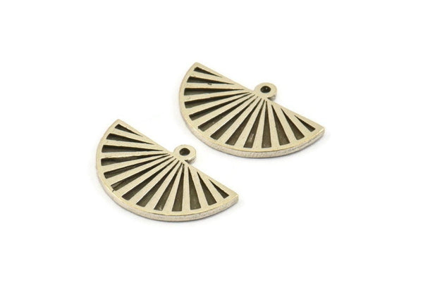 Semi Circle Charm, 4 Antique Silver Plated Brass Half Moon Charms With 1 Loop, Findings, Pendants (22x14x1.2mm) N1091 H1676