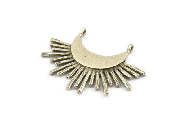 Silver Sun Pendant, 2 Antique Silver Plated Brass Crescent Moon and Sun Pendants With 2 Loops, Findings, Charms (32x24x1.5mm) N1069