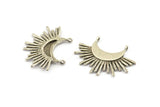 Silver Sun Pendant, 2 Antique Silver Plated Brass Crescent Moon and Sun Pendants With 2 Loops, Findings, Charms (32x24x1.5mm) N1069
