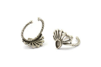 Silver Ring Settings, 2 Antique Silver Plated Brass Drop Ring With 1 Stone Setting - Pad Size 6x4mm N1100
