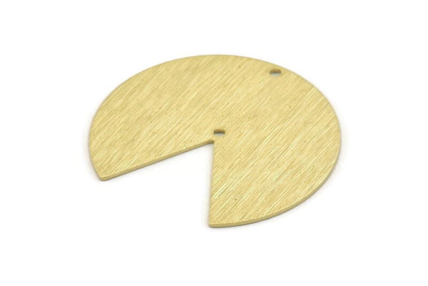 Brass Circle Charm, 4 Textured Raw Brass Pizza Slice Pendants With 2 Holes, Findings (37x34x0.80mm) M207