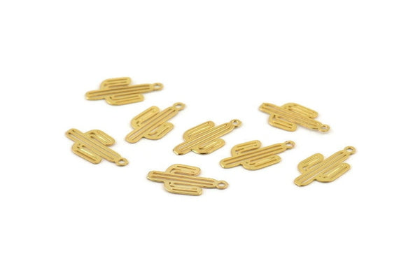 Gold Cactus Charm, 12 Gold Plated Brass Cactus Charms With 1 Loop, Earrings, Findings (14x7x0.30mm) F122