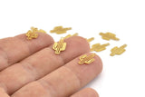 Gold Cactus Charm, 12 Gold Plated Brass Cactus Charms With 1 Loop, Earrings, Findings (14x7x0.30mm) F122