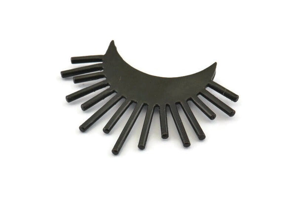 Moon and Sun, 2 Oxidized Black Brass Crescent Moon and Semi Sun Ethnic Pendants With 2 Loops, Findings (37x21x0.80mm) N0976 H0964