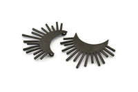 Moon and Sun, 2 Oxidized Black Brass Crescent Moon and Semi Sun Ethnic Pendants With 2 Loops, Findings (37x21x0.80mm) N0976 H0964
