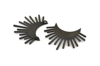 Moon and Sun, 2 Oxidized Black Brass Crescent Moon and Semi Sun Ethnic Pendants With 2 Loops, Findings (37x21x0.80mm) N0976 H0964