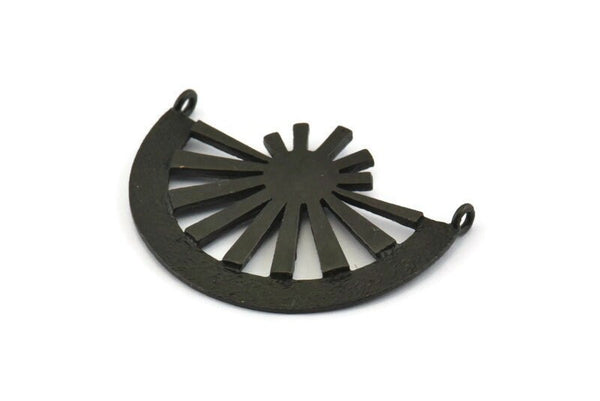 Black Ethnic Pendant, 2 Oxidized Black Brass Semi Circle Pendant With 2 Loops (36x27mm) N0972