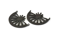 Black Ethnic Pendant, 2 Oxidized Black Brass Semi Circle Pendant With 2 Loops (36x27mm) N0972