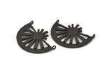 Black Ethnic Pendant, 2 Oxidized Black Brass Semi Circle Pendant With 2 Loops (36x27mm) N0972