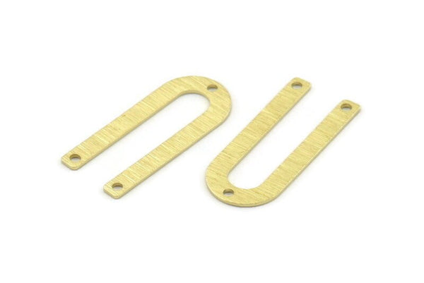 Brass U Shaped Charm, 12 Textured Raw Brass U Shaped Charms With 3 Holes, Connectors, Blanks (30x13x0.80mm) M259