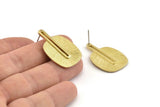 Brass Earring Post, 2 Posts Raw Brass Textured Earrings (32x21x1mm) N1163