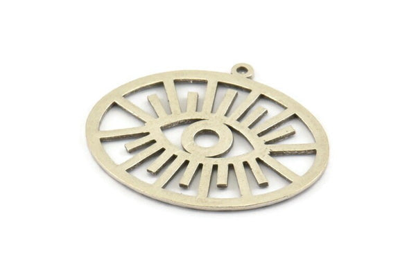 Silver Eye Charm, 2 Antique Silver Plated Brass Eye Charms With 1 Loop, Pendants, Earrings (36x31x1mm) N1102