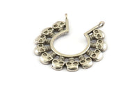 Gümüş Kafatası Tılsımı, 2 Halkalı Antik Gümüş Kaplama Pirinç Kafatası Kolye, Buluntular (34x2mm) N1037