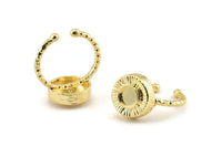 Gold Ring Settings, Gold Plated Brass Round Ring With 1 Stone Setting - Pad Size 6mm N1101