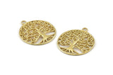 Brass Tree Charm, 2 Raw Brass Tree Pendants With 1 Loop, Findings (30x26mm) N1335