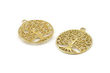 Brass Tree Charm, 2 Raw Brass Tree Pendants With 1 Loop, Findings (30x26mm) N1335