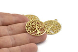 Brass Tree Charm, 2 Raw Brass Tree Pendants With 1 Loop, Findings (30x26mm) N1335
