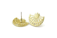 Brass Moon Earring, 4 Raw Brass Moon Phases Stud Earrings (19x16x1mm) N1339