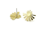 Brass Sun Earring, 6 Raw Brass Rising Sun Flag Stud Earrings (18x14x1mm) N1340